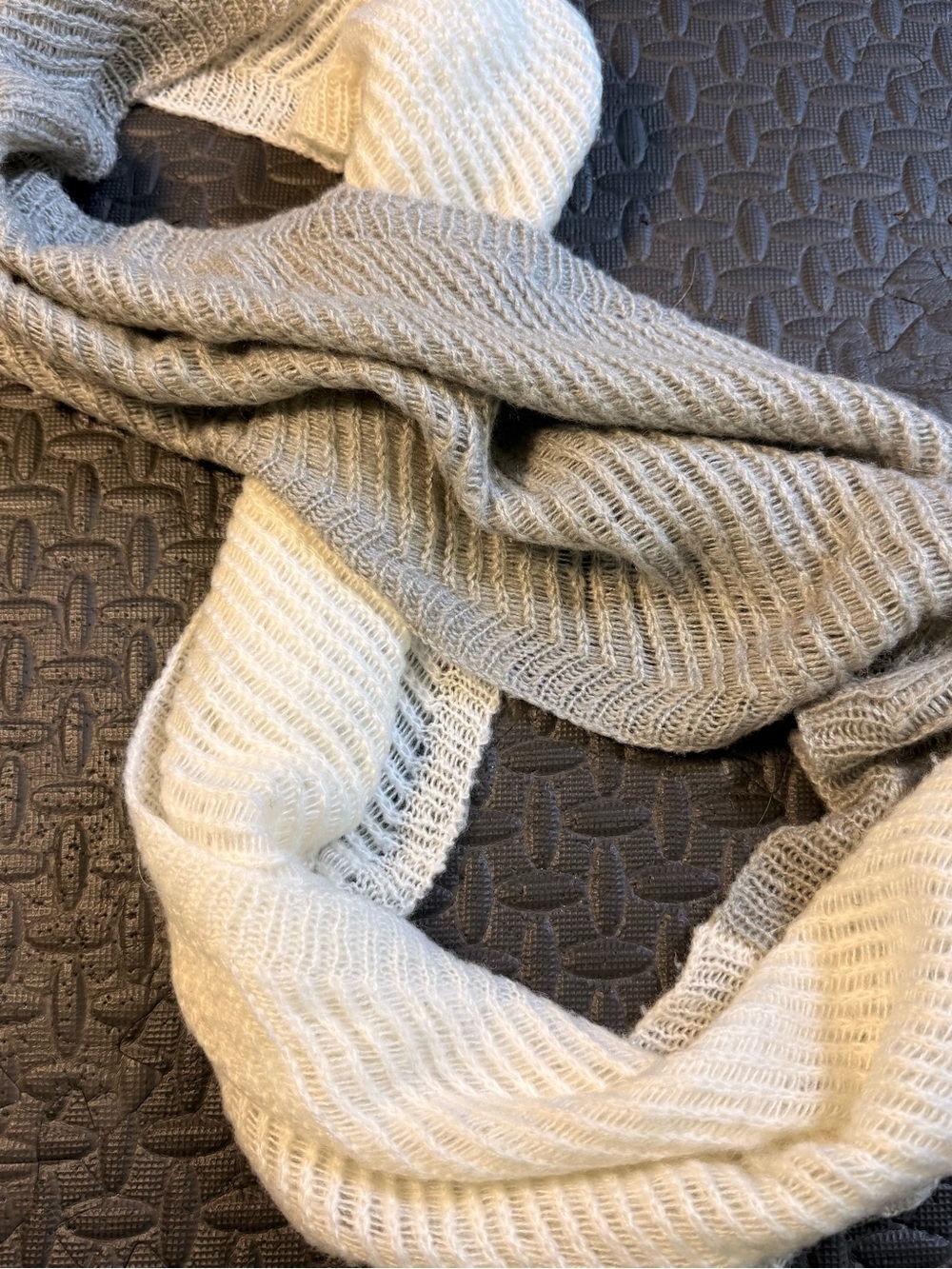 Gray & Cream Two Tone Open Knit Infinity Scarf Cozy Chunky Winter Loop Scarf